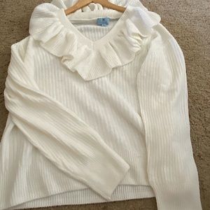 White Ruffled Collar Sweater